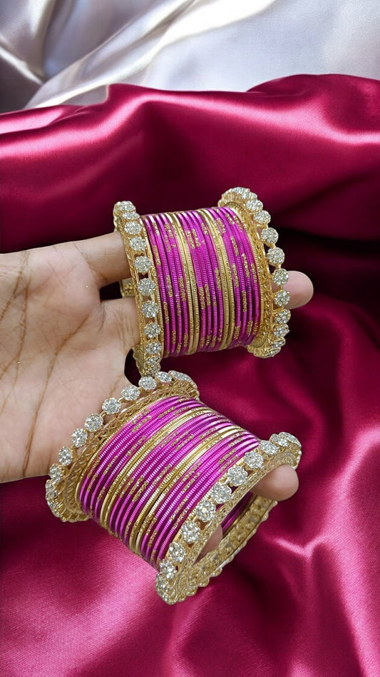 Trending Zari Magenta Bangles Set