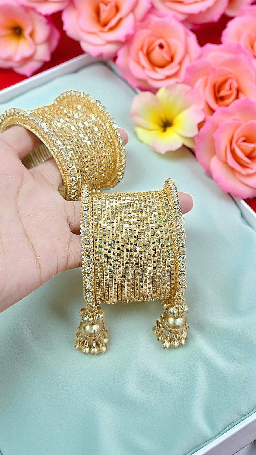 Golden Jhumri Bangles Set