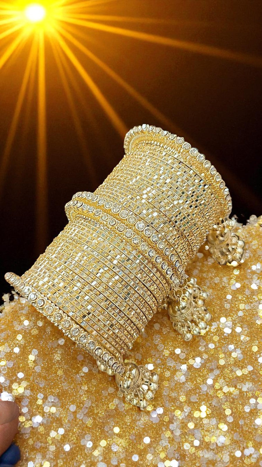 Golden Jhumri Bangles Set