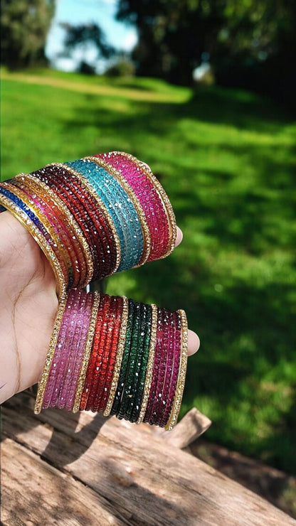 Multicolor Raindrop Glass Bangles Set