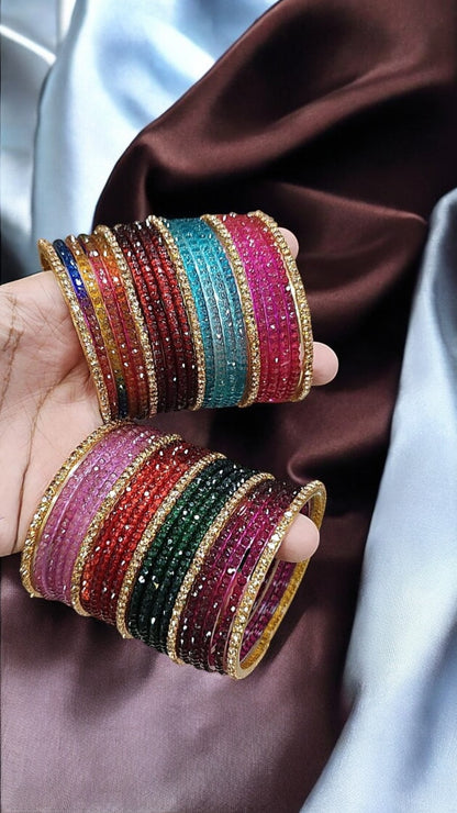 Multicolor Raindrop Glass Bangles Set