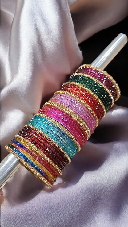 Multicolor Raindrop Glass Bangles Set