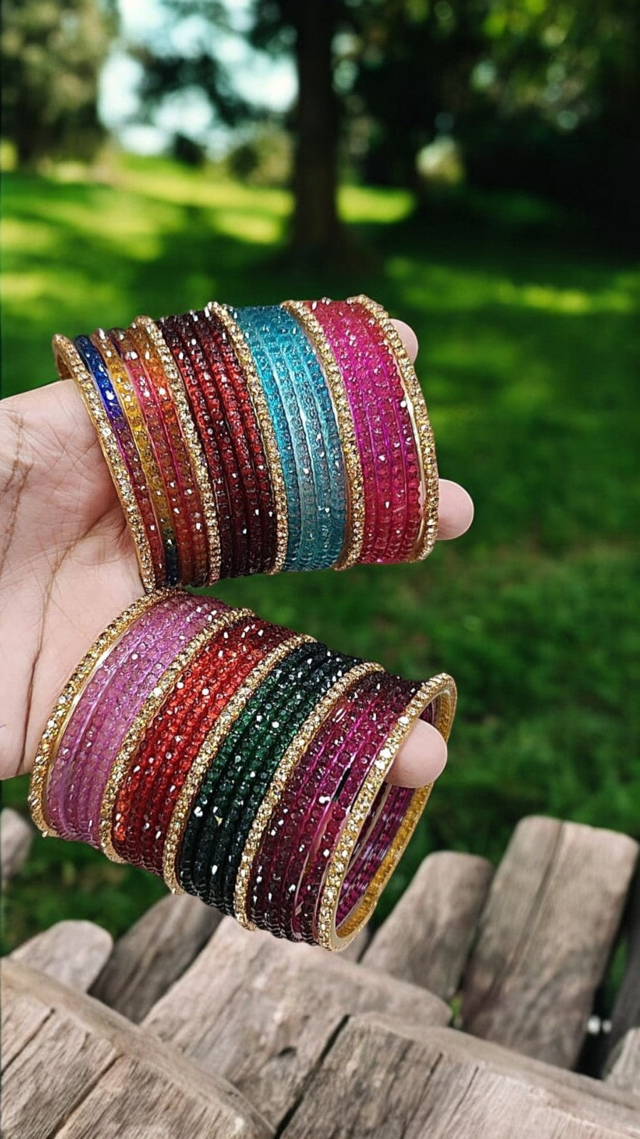 Multicolor Raindrop Glass Bangles Set