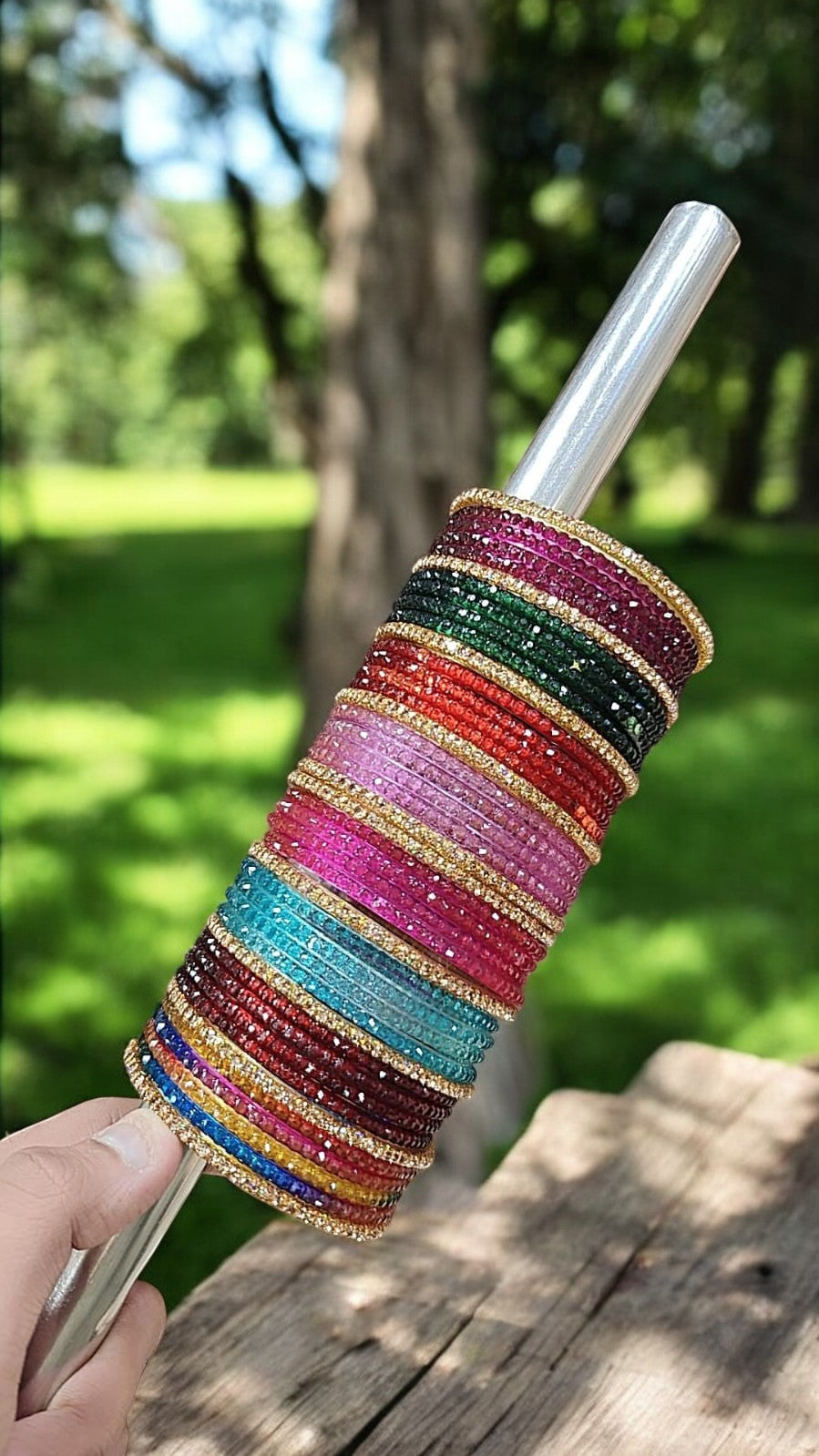 Multicolor Raindrop Glass Bangles Set
