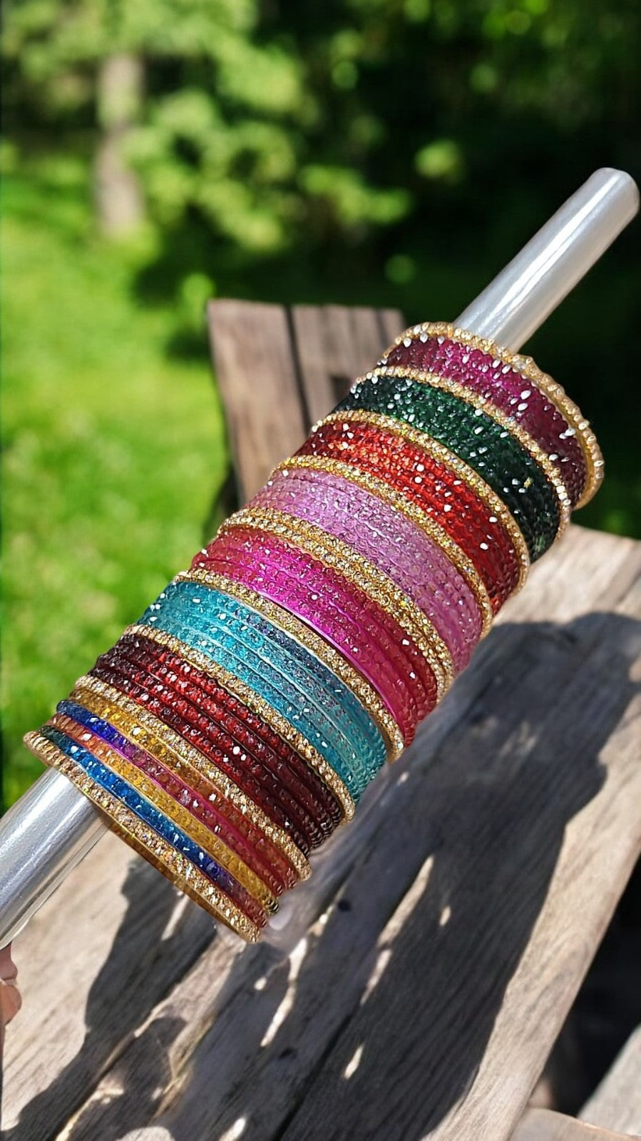 Multicolor Raindrop Glass Bangles Set
