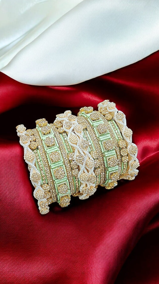 Stone Shadow Pista Bangle Set