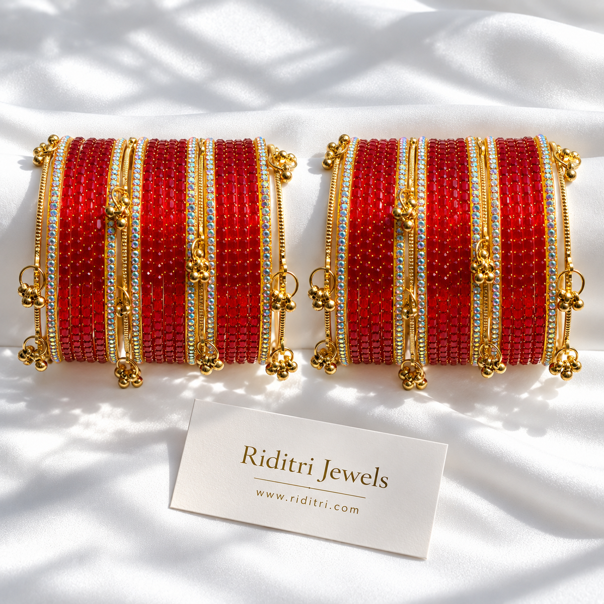 Rajrani Ruby Glass Bangles Set