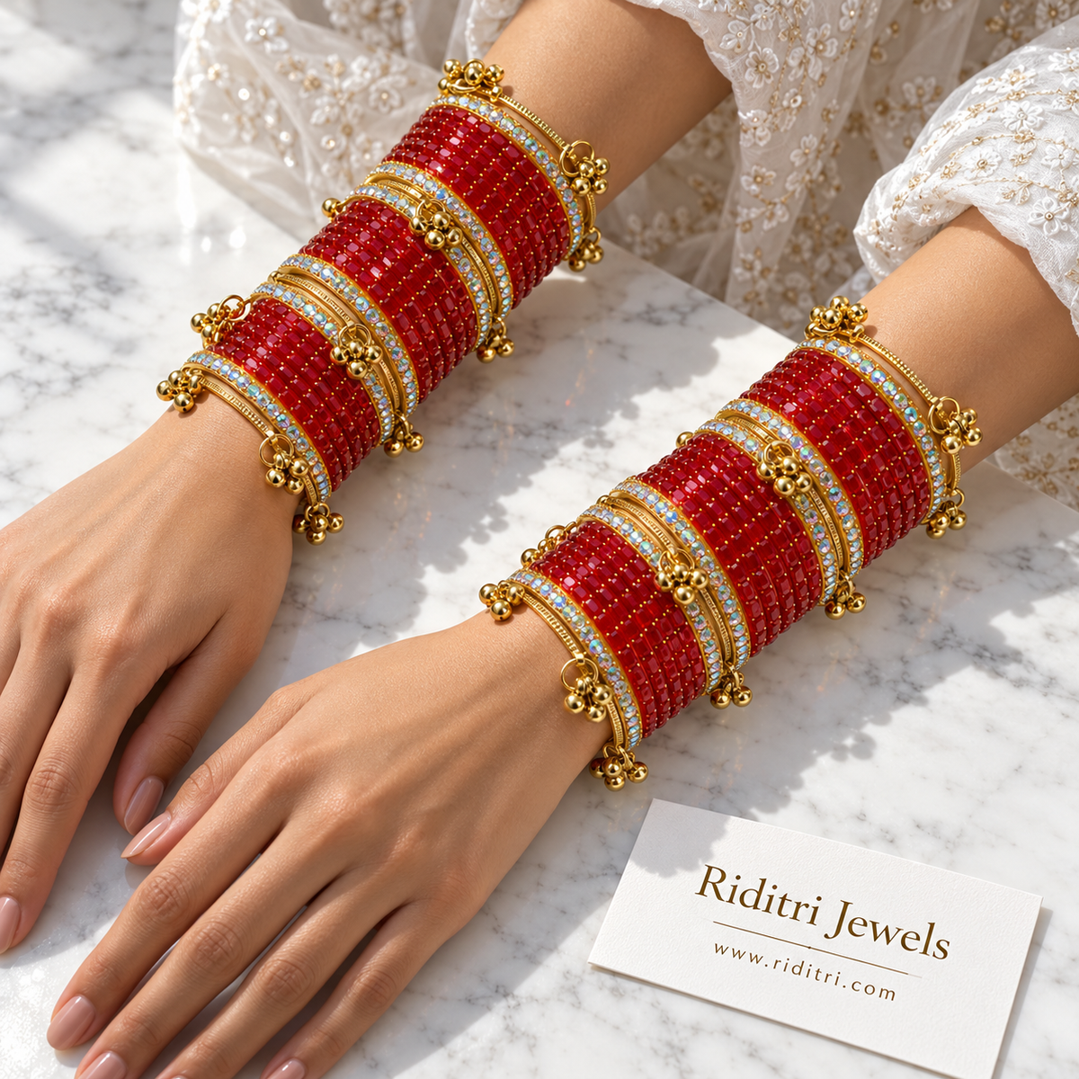 Rajrani Ruby Glass Bangles Set