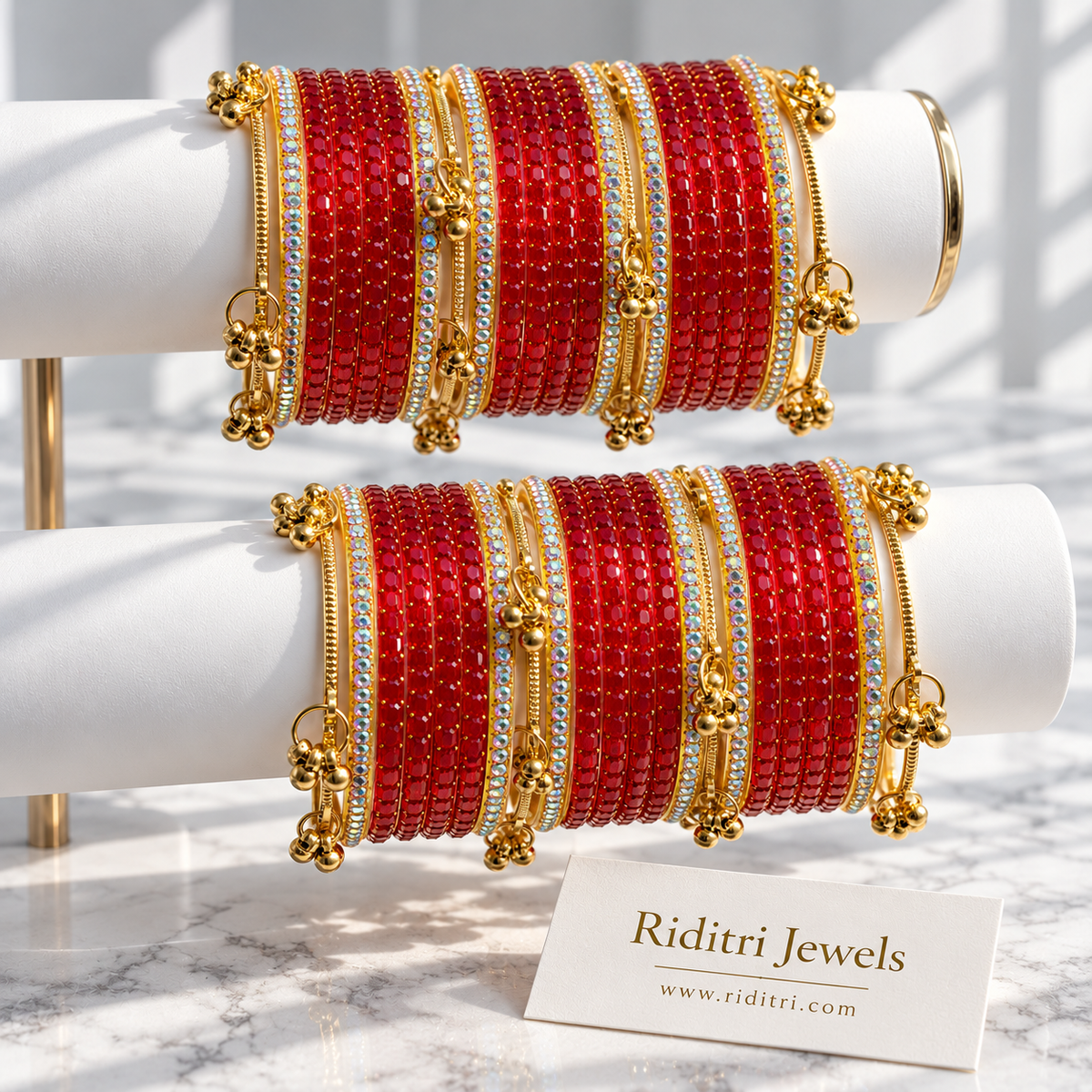 Rajrani Ruby Glass Bangles Set