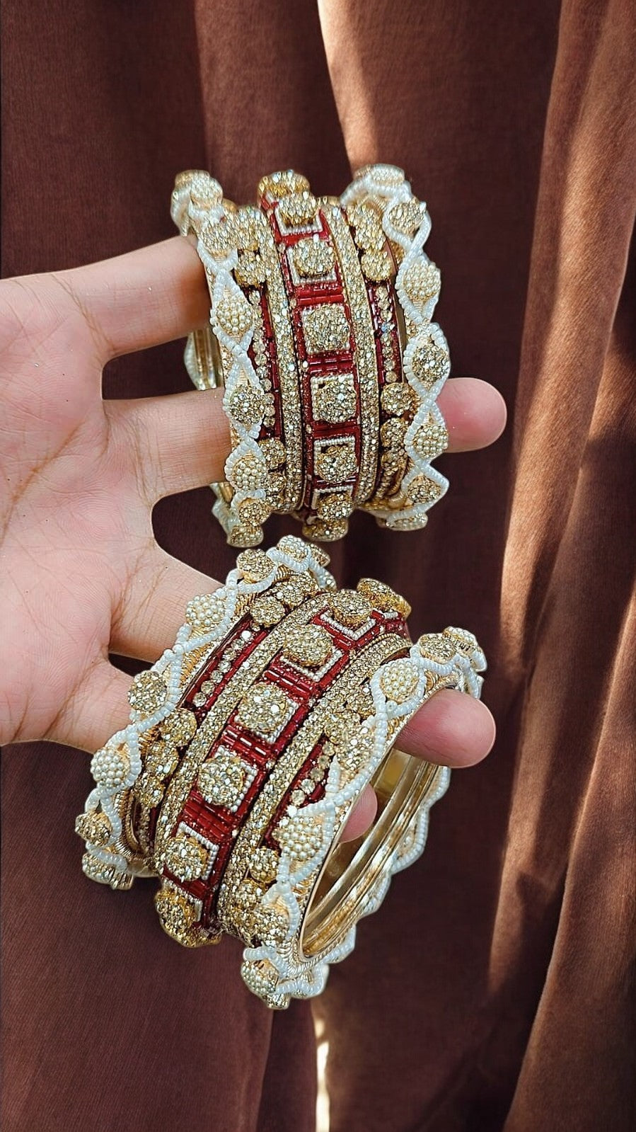 Stone Shadow Red Bangle Set