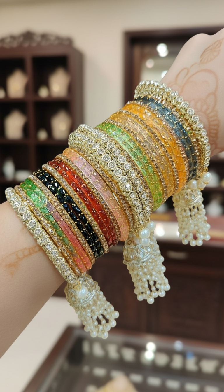 Viral Raindrop Glass Jhumri Bangles Set