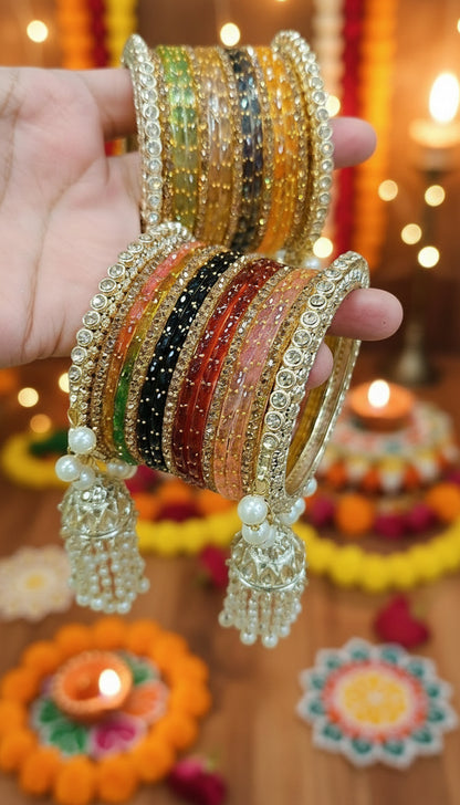 Viral Raindrop Glass Jhumri Bangles Set
