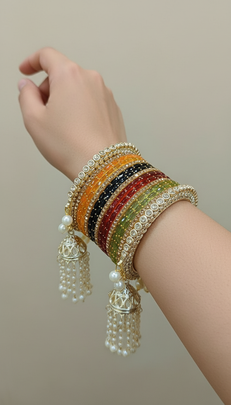 Viral Raindrop Glass Jhumri Bangles Set