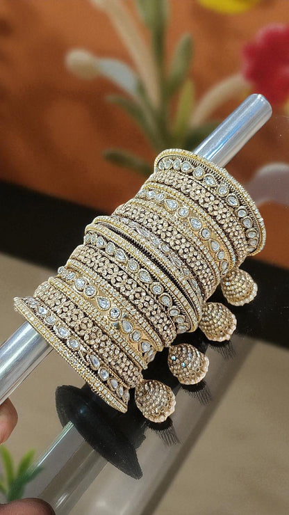 Sundari Kundan Stone Gold Bangles Set