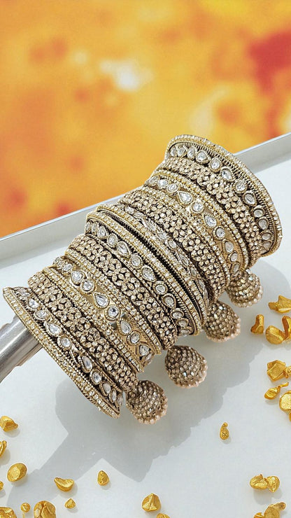Sundari Kundan Stone Gold Bangles Set