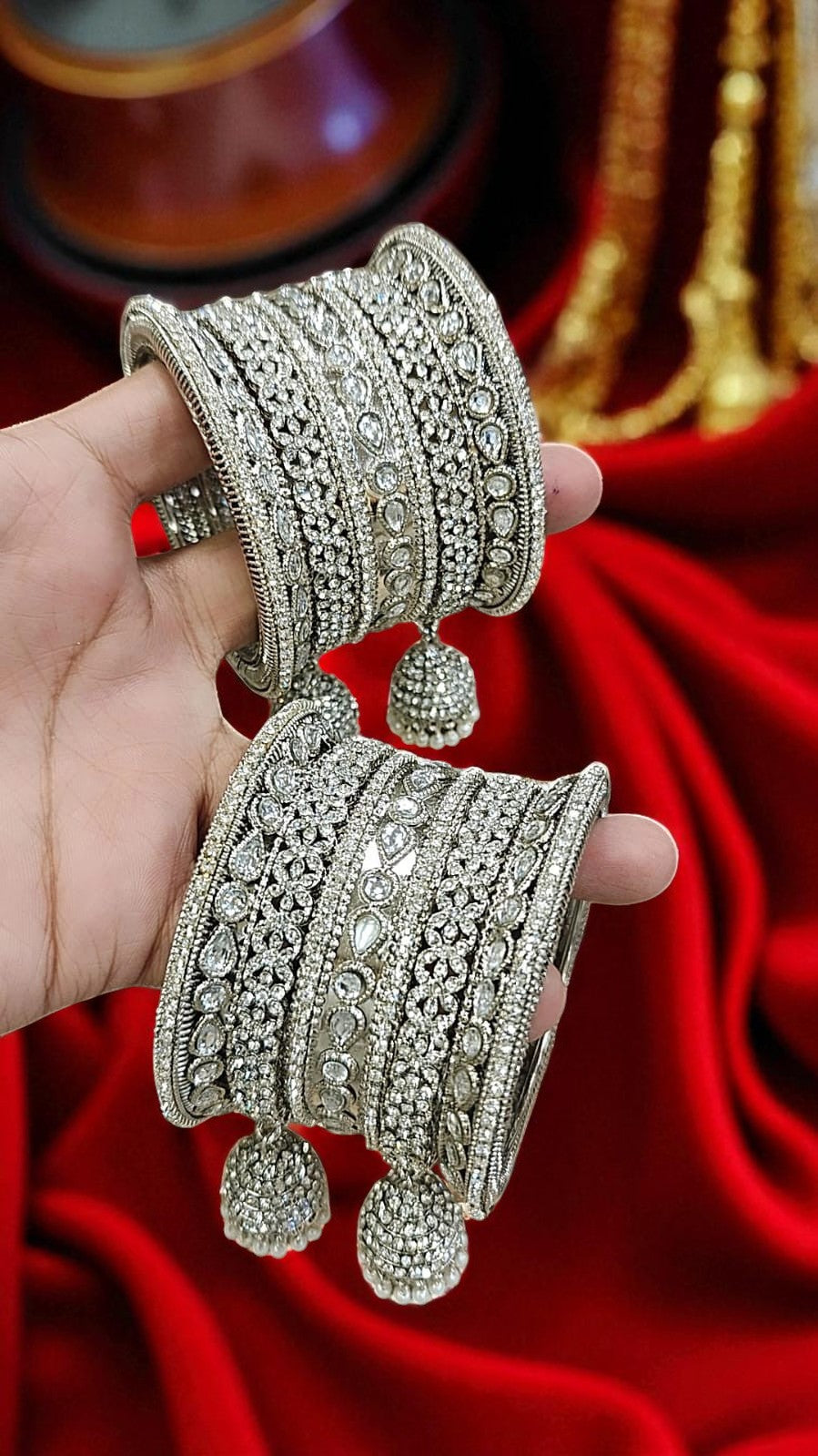 Sundari Kundan Stone Silver Bangles Set