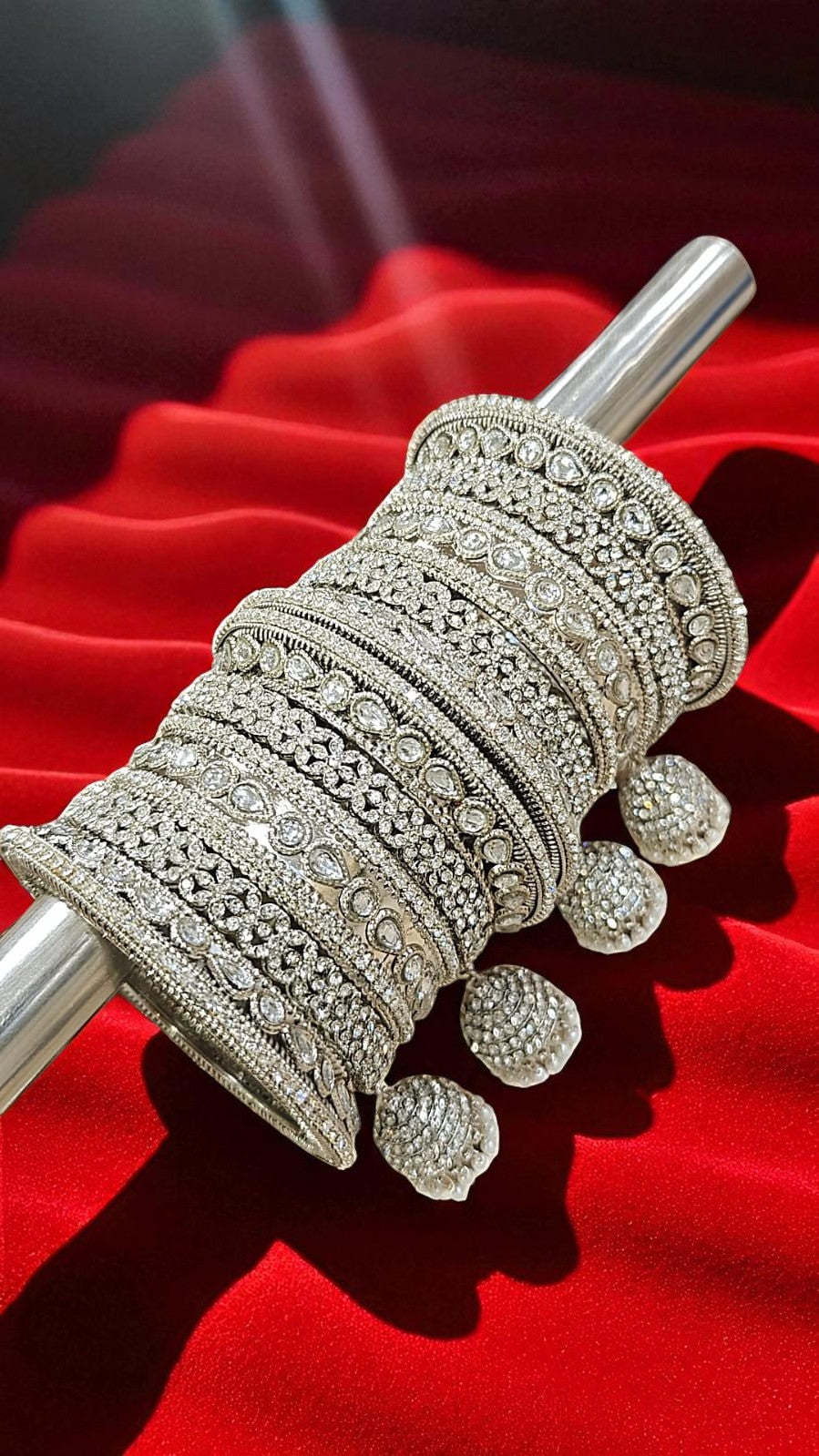 Sundari Kundan Stone Silver Bangles Set