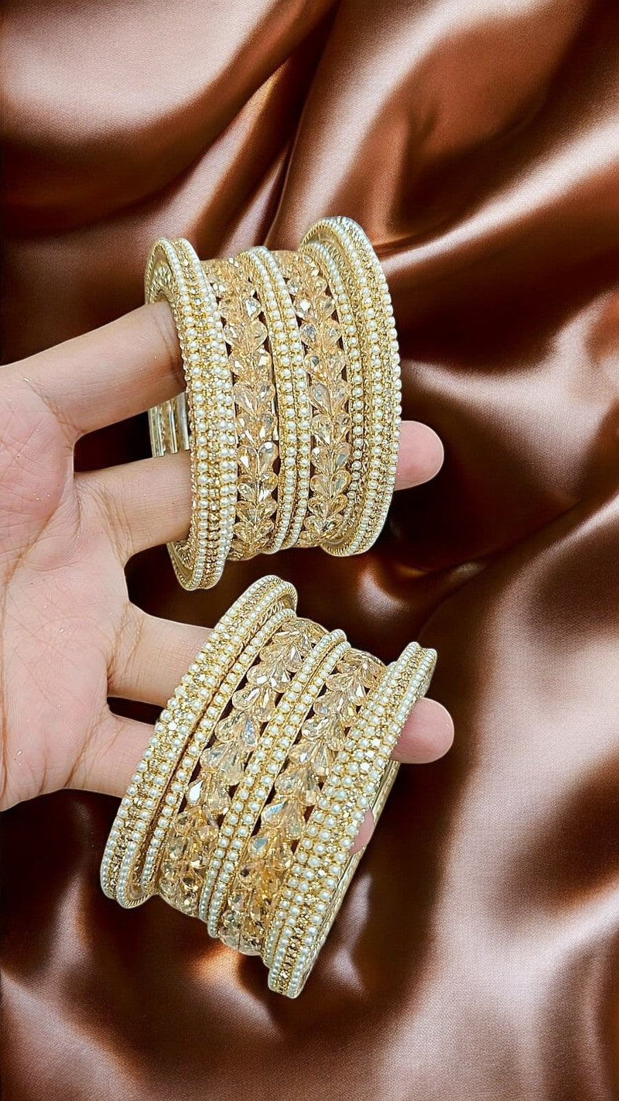US Moti Stone Golden Bangles Set