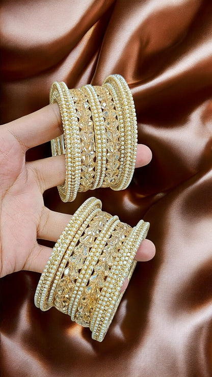 US Moti Stone Golden Bangles Set