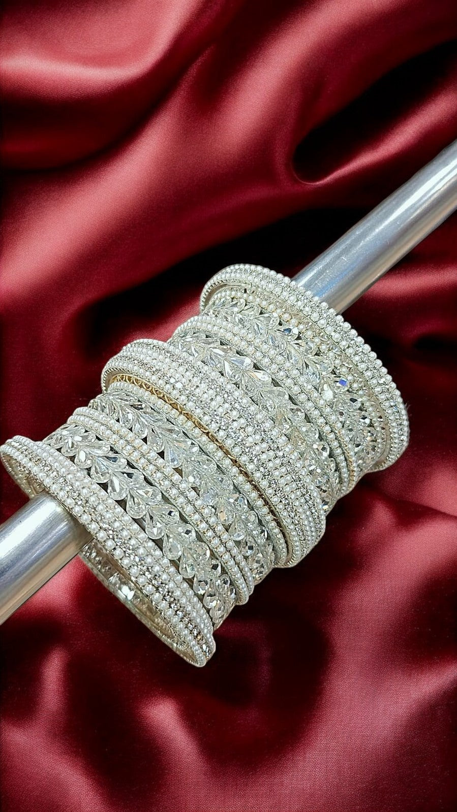 US Moti Stone Silver Bangles Set