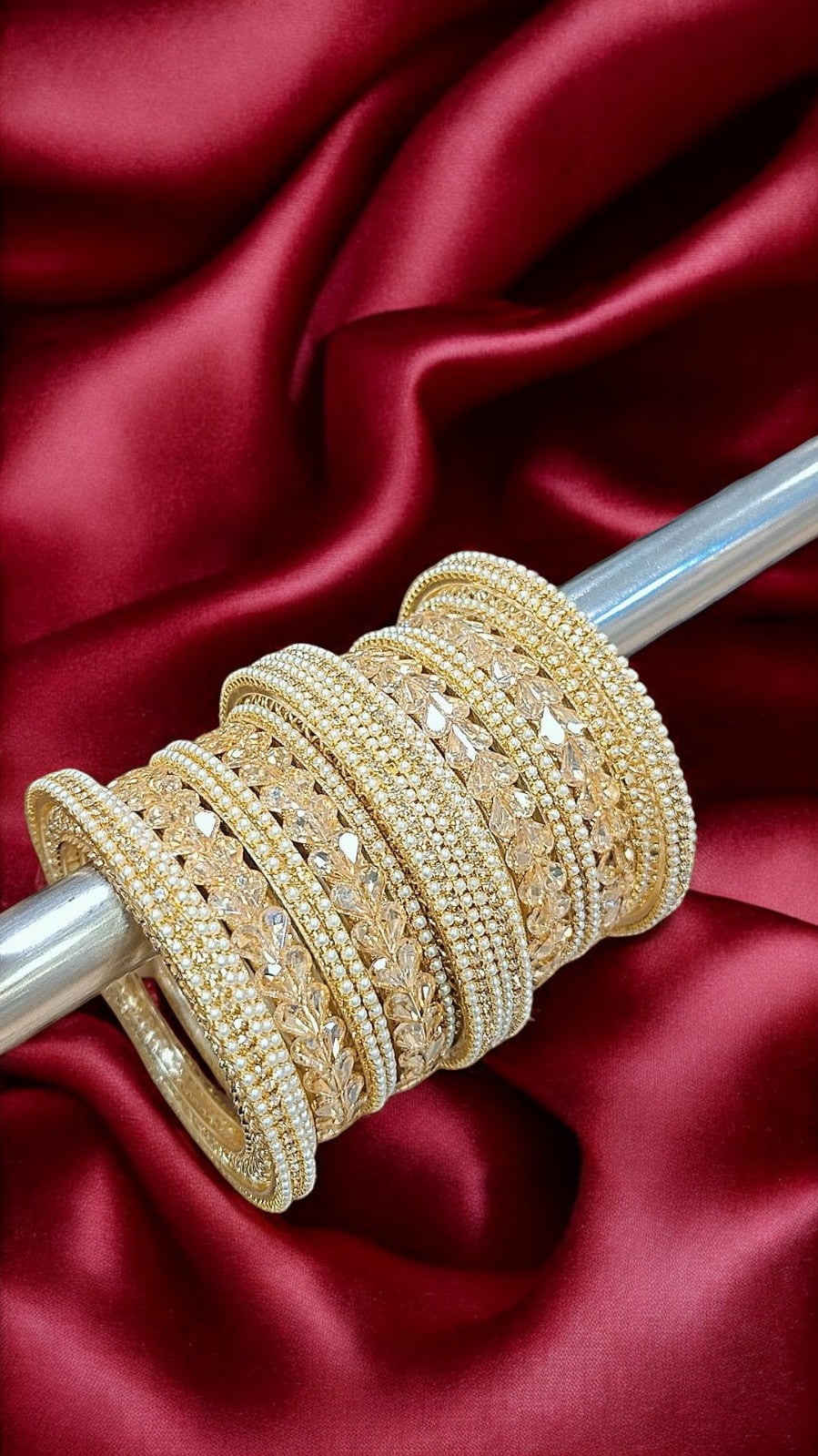 US Moti Stone Golden Bangles Set