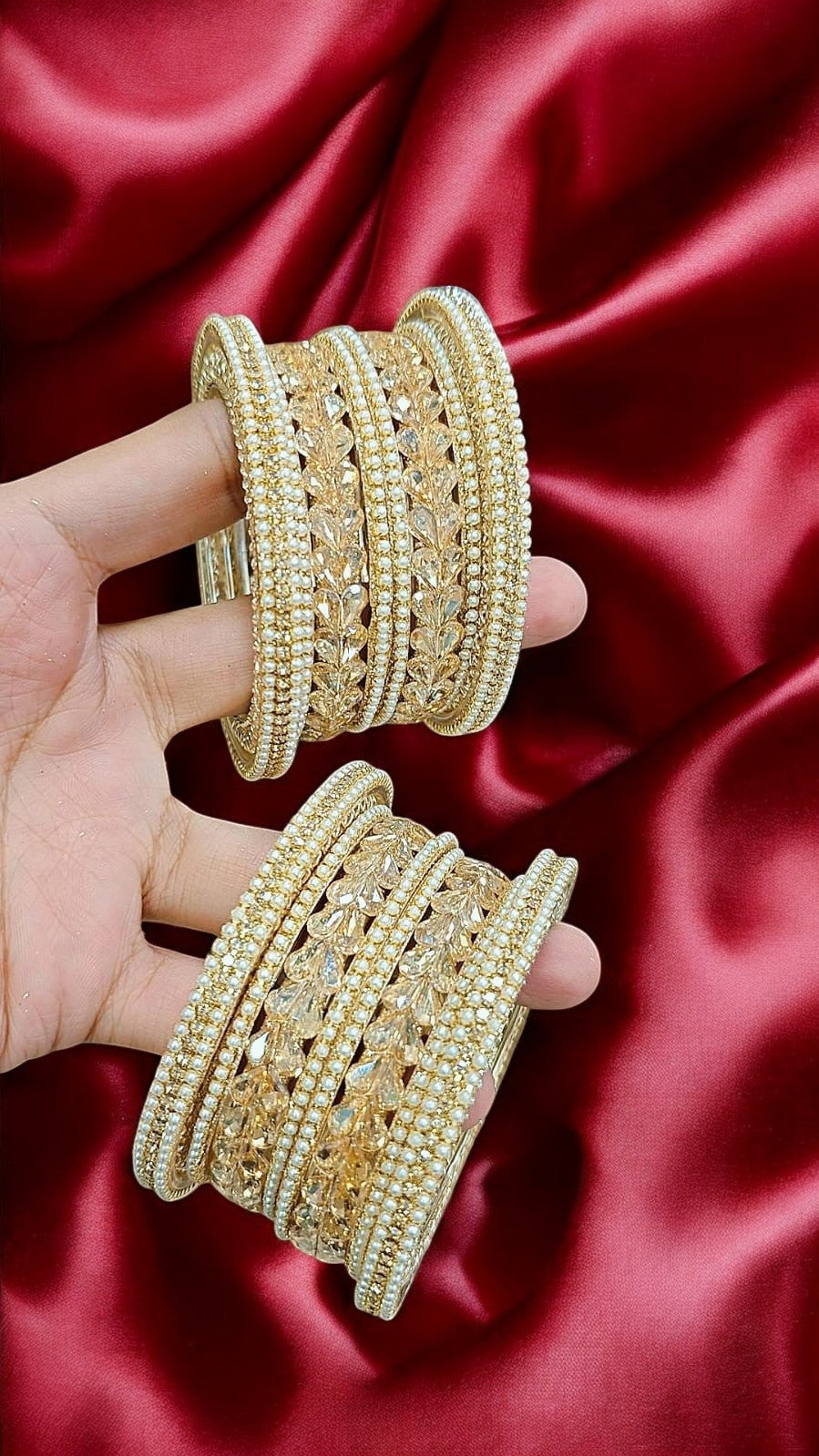 US Moti Stone Golden Bangles Set