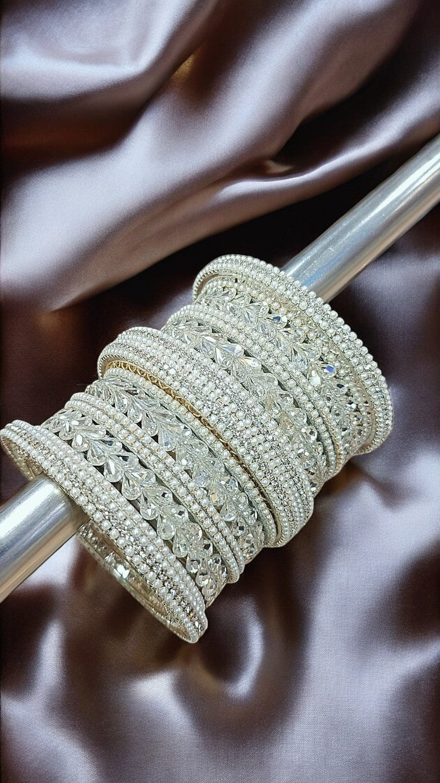 US Moti Stone Silver Bangles Set