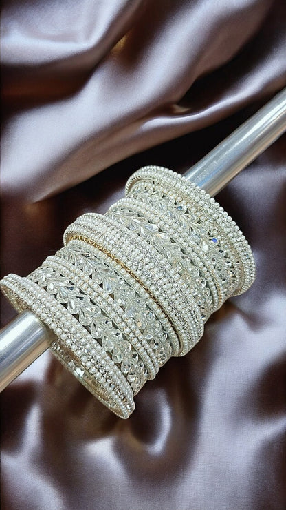 US Moti Stone Silver Bangles Set