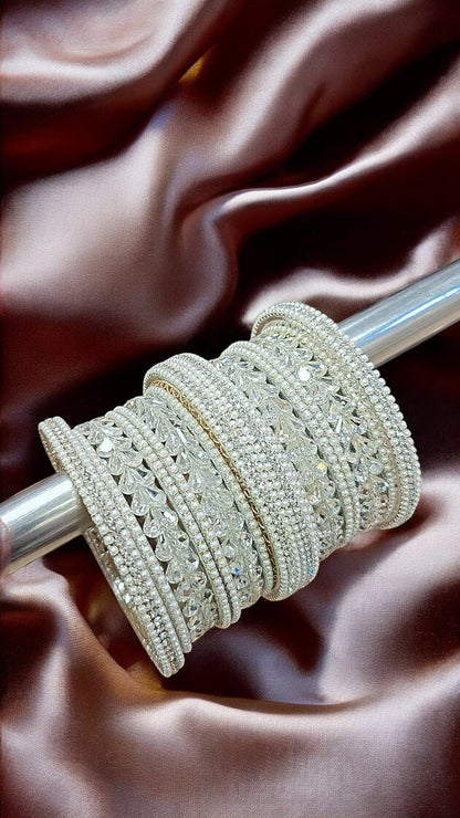 US Moti Stone Silver Bangles Set