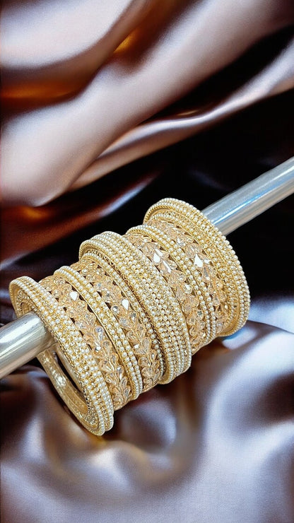 US Moti Stone Golden Bangles Set