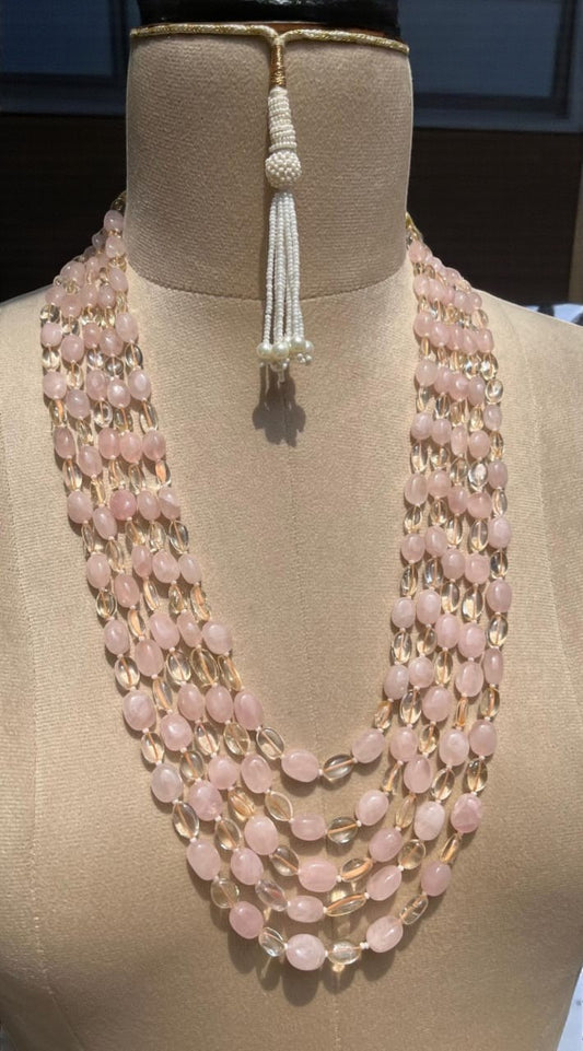 Natural Rose Quartz & Citrine Gemstone Necklace
